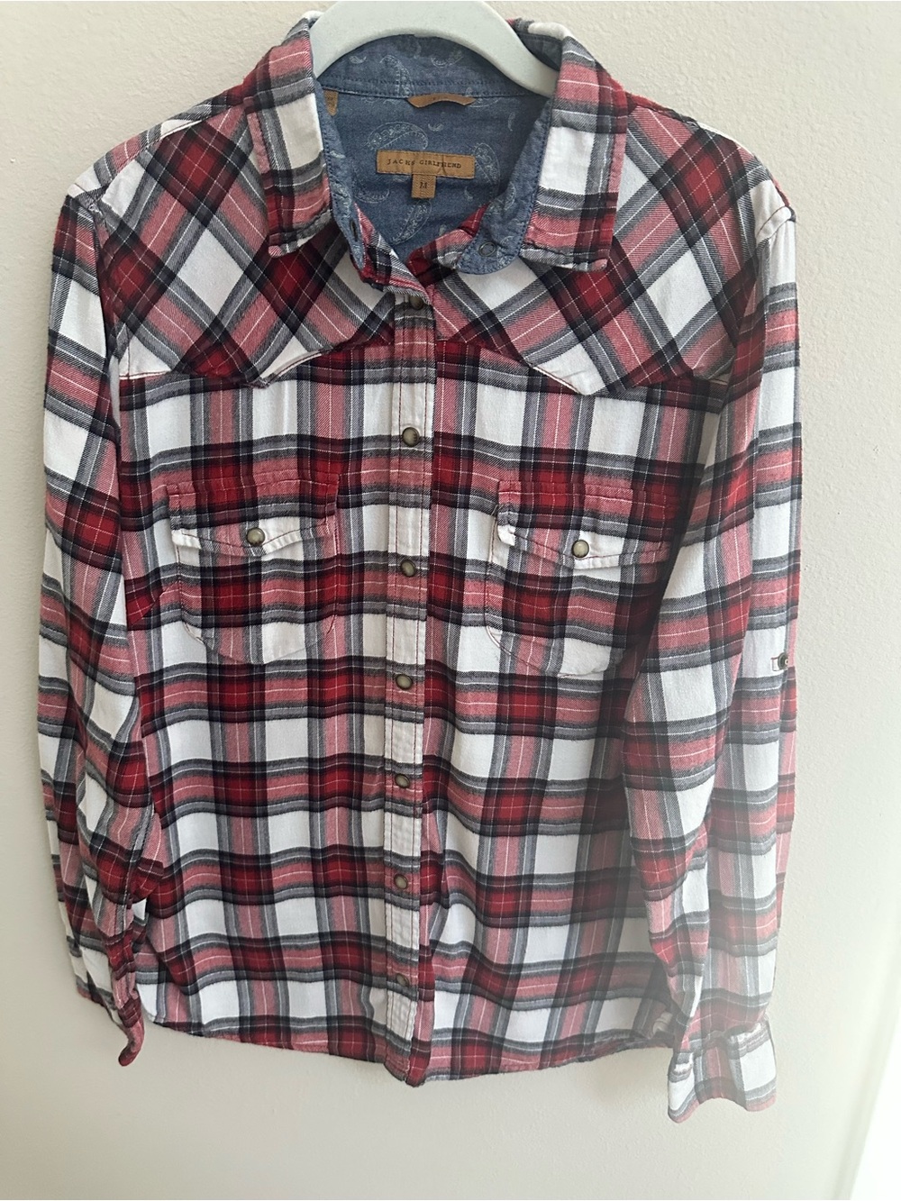JACHS Girlfriend Bea 100% Cotton Red/Black Plaid Flannel Shirt — Women’s Medium